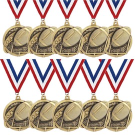Set of Football Medals, 2" Gold Football Medal Awards, Pack of 10