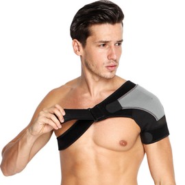 Shoulder Brace Lightweight Adjustable Single Shoulder Support Brace for Muscle Injury Joint Dislocation Free Size Grey Black Left Shoulder