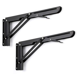 Sumnacon Sturdy Folding Shelf Brackets - Heavy Duty Metal Triangle Table Bench Folding Shelf Brackets, 2 Pcs Folding Shelf Hinge Wall Mounted (12 Inch, Black)