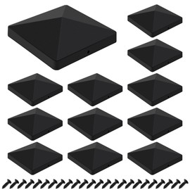 KIBBEH 12 PCS Black Fence Post Caps for 4x4" Square Posts - Deck Post Toppers with 24 Screws Included, Durable Outdoor Post Covers for Fence Post Protection and Decoration