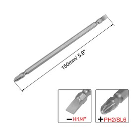 uxcell PH2/SL6 Magnetic Double Head Screwdriver Bits, 1/4 Inch Hex Shank 5.9-inch Length S2 Power Tool