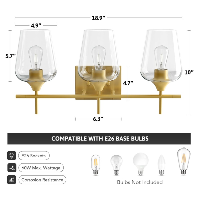 VONLUCE Bathroom Vanity Light, 3 Light Bathroom Light Fixture Over
