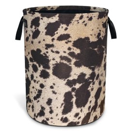 Cow Brown Skin Print Laundry Basket Animals Oxford Cloth Laundry Hamper With Handle Foldable Portable Clothes Storage Basket 18.9 X 16.5 Inch Storage Bag For Laundry Room/Bathroom/Bedroom/Dormitories