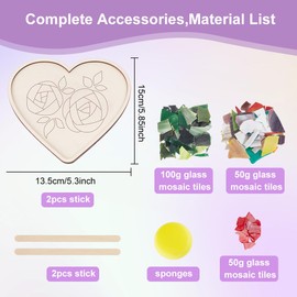 WEBEEDY 2 Set DIY Mosaic Kit Roses Heart Mosaic Coaster Creative Craft Kit DIY Craft Activity Make a Heart Decoration for Home Tableware Trivet Placemat Table Decor, Grout and Glue Not Included