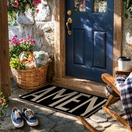 Xiyurlk Amen Minimalist Welcome Door Mat, Christian Quote Door Mats Indoor Outdoor Entrance, Bible Verse Christian Home Decor, Housewarming Gift, 17x30 Inch, B016