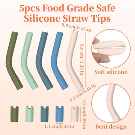 5PCS Bright Color Silicone Metal Straw Tips, Rubber Straw Tips/Reusable Rubber Straw Sleeve for 8-10mm Diameter Straws, Silicone Straw Extenders for Metal Straws, Silicone Extender Tip