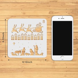 Moruska 16 Pcs Christmas Stencils Drawing Templates for Painting on Wood Cookies Window Glass Door Wall - Reusable Xmas Stencils Merry Christmas Three Reindeer Santa Claus Nativity Snowflakes
