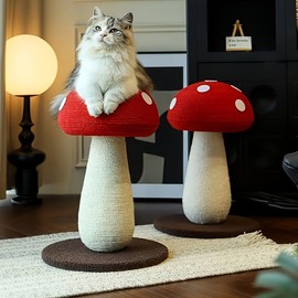 Cute Mushroom Shaped Cat Scratching Post | Durable Sisal Rope Scratcher for Indoor Cats | Interactive Claw Care Toy with Stable Base | Red, 19.69in Height