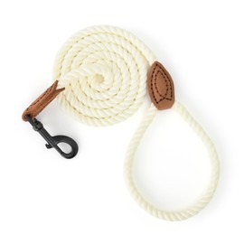 Mile High Life Dog Leash | Braided Cotton Rope Dog Leashes with Leather Tailor Tip | 4 Feet Dog Leash w Heavy Duty Metal Clasp | Wedding Dog Leash (Cream White, 48 Inches)