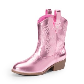 DREAM PAIRS Girls Cowboy Cowgirl Boots 2-in-1 Western Removable Cuff Fold Over Embroidered Fashion Mid Calf Shoes,Size 13 Little Kid,Pink,SDBO2406K