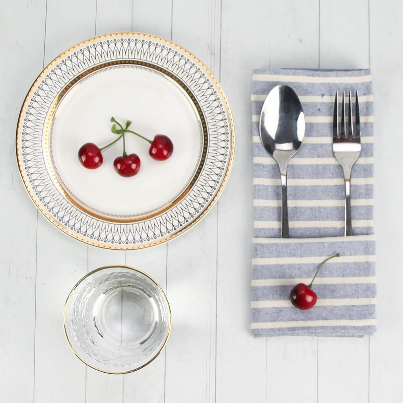 INFEI Broad Striped Cotton Blended Dinner Cloth Napkins - Set
