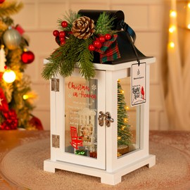 HN HAIINAA Christmas in Heaven Memorial Lantern with Wreath Small Photo Frame Christmas Ornaments Set Memorial Gift for Loss of Loved One Father Mother in Loving Memory Gifts