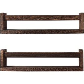 Jorikchuo Set of 2 Wood Floating Nursery Shelves, Kids Room or Kitchen Rack, Rustic Decor - Natural Wood