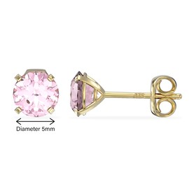 Aeon Jewellery Birthstone Stud Earrings - October Tourmaline | 9ct Yellow Gold & Cubic Zirconia Diamond | Polishing Cloth Included | 4 Pronged Stone