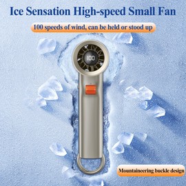 Portable Mini Fan with Digital Display, Handheld Design, LED Temperature Screen, Cooling Device with Hanging Ring(golden)