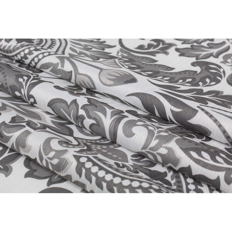 CHD Home Fabric Shower Curtain, Damask Floral Design, Grey and