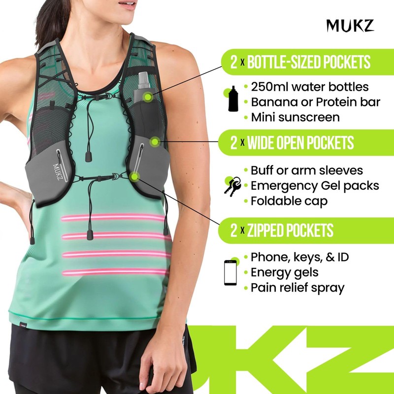 MUKZ LED Running Vest - Unisex, Adjustable, Lightweight and Breathable