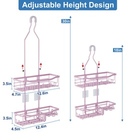 Joqixon Shower Caddy, Upgraded Extended Length Shower Caddy Over Showerhead No Blocking to Shower Head, Rustproof Shower Organizer with Hooks Shampoo Soap Holder, Bathroom Large Hanging Shower Caddy