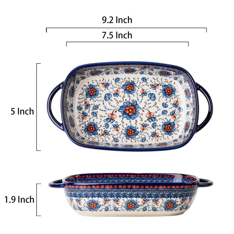 Bicuzat Blue and Orange Flower Vintage Style Ceramic Bakeware Casserole