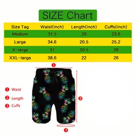 Heucapc Men's Swim Trunks Quick Dry Swimming Trunks Pineapple Beach Shorts with Mesh Lining and Pockets L