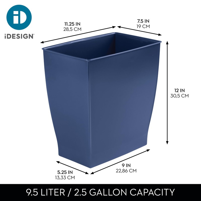 iDesign Small Plastic Bathroom Trash Can, Slim Rectangle Garbage Bin