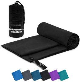 ZENACROSS Microfibre Towel with Transport Bag - Quick-Drying and Versatile Fitness Towel - Sports Towel Sizes XXL - 200 x 100 cm - Black