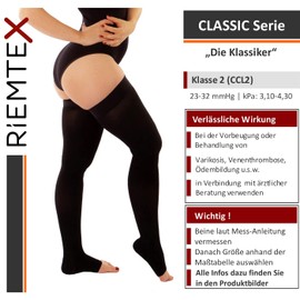 RIEMTEX Compression Stockings Class 2 CCL2 Support Stockings Women and Men Open Lace Black and Beige Classic Series 7230, black