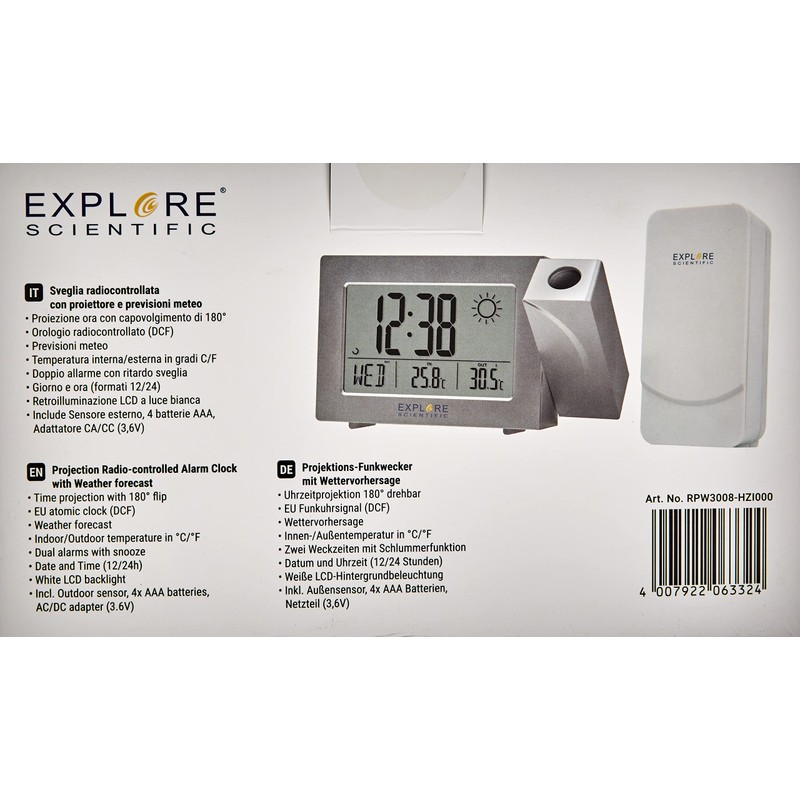 EXPLORE SCIENTIFIC Weather Forecast RPW3008 Dual Snooze Alarm Silver