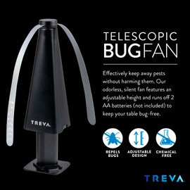 Treva Bug Fan Fly Deterrent with Adjustable Height and Holographic Blades, Telescoping Battery Powered Fly Fan to Clear Bugs, Mosquitoes, and Flies