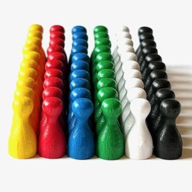 Spieltz Mini Halmakegel 10/20 mm - Small, Colourful Wooden Toy Figures for Board Games, Made in Germany (60 Figures (6 Colours), Base Mix: Yellow, Red, Blue, Green, White, Black)