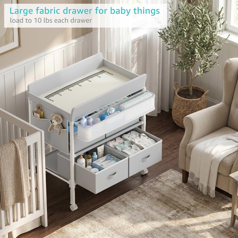 BOLUO Baby Changing Table with 4 Drawers, Waterproof Diaper Changing