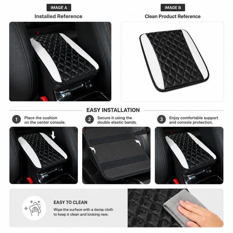 Car Armrest Cushion for Center Console – PU Leather Anti-Scratch