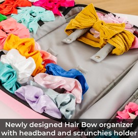 SAZY COLLECTIONS Hair Bow Organizer for Girls Bag – Large Capacity Girls Hair Accessories Organizer, Holds Headbands & Clips, Scrunchies and Pony Tail holder with a Rotating Hook, Travel-Friendly