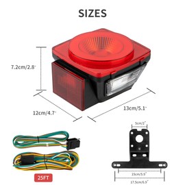 RUNBAITOO 12V Square LED Trailer Light Kit – Stop Turn Tail Brake Running License Lights with Wiring Kit for Trailers, Trucks, RVs, Boats, Campers