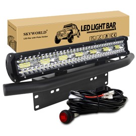 SKYWORLD 20 Inch 420W LED Off Road Lights Barra LED Work Driving Lamp with License Plate Mounting Bracket Holder 12V Toggle Switch Wiring Harness Kit for Auto Truck Car ATV SUV 4X4