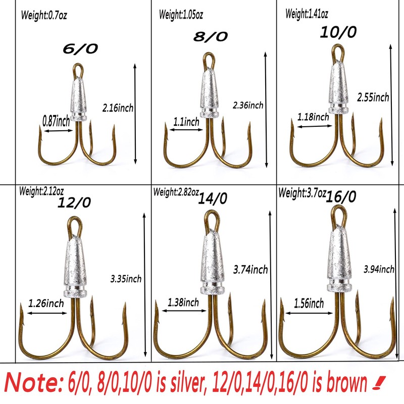 Large Fishing Hooks Weighted Hooks Treble Hook Snagging Hooks(6/0 8/0