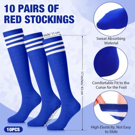 Twistover Long Cheerleader Socks 8" Hair Bows Youth Softball Soccer Football Athletic Socks for Youth Adults Sport Games(Set of 20,Blue)