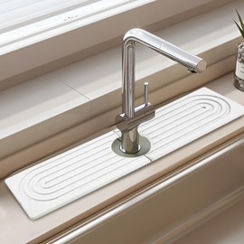 Jiozermi 23.6 Inch Diatomite Faucet Mat for Kitchen Sink, Diatomite Stone Sink Tray Faucet Sink Splash Guard Sink Faucet Absorbent Mat for Kitchen Bathroom Fucet Sink(23.6" x 3.9",White)