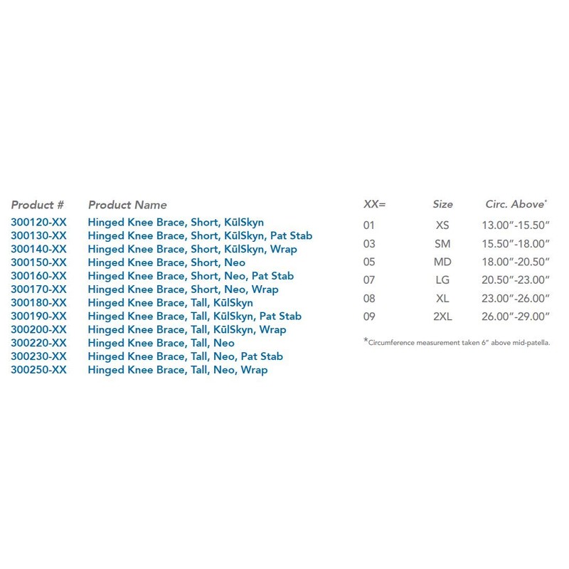 United Ortho 300190-08 Tall KulSkyn Hinged Knee Brace with Stabilizer,