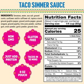 SOMOS Taco Simmer Sauce - Taco Sauce with Tomatoes, Cumin, & Mild Red Chiles - Gluten Free - Plant Based - Non-GMO - All Natural - Perfect for Beef, Chicken, & More - 8oz (6 Pack)