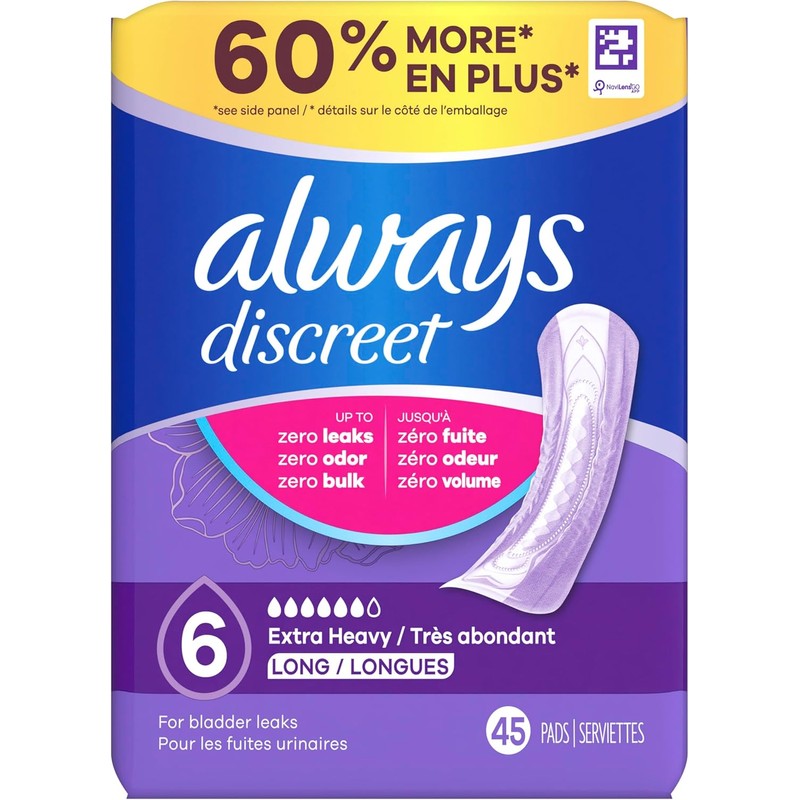 Always Discreet Adult Incontinence Pads for Women, Drier, 6 Drop