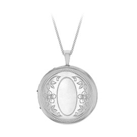 Tuscany Silver Women's 925 Sterling Silver Rhodium Plated 22 mm Round Flower Locket Pendant on 25PG Panza Curb Chain of Length 46 cm/18 Inch