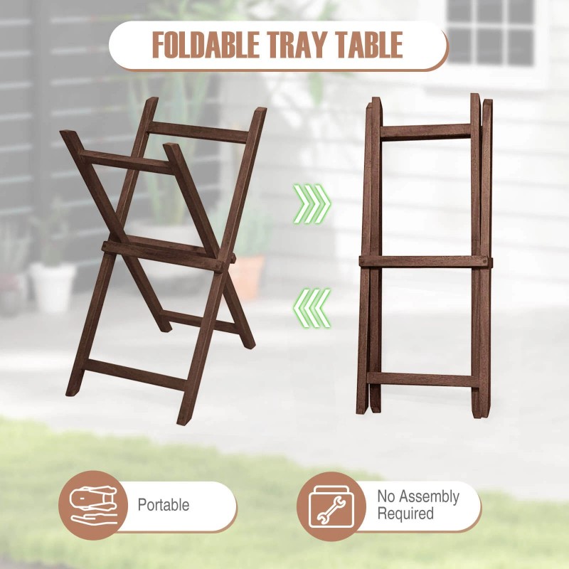Costway 2 PCS Solid Teak Wood Tray Table 28" High