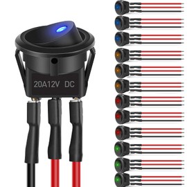 VISSQH 12 x Rocker Switch 12 V Round Rocker Switch Car Switch 12 V LED Rocker Switch 3 Pin Rocker Switch 12 V 20 A, Pre-Wired SPST On/Off, for Car Boat Truck