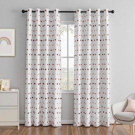 MEETSKY Colorful Pom Pom 100% Blackout Curtains for Girls Bedroom 90 Inch Long 100% Light Blocking Curtains for Living Room 2 Panels Room Darkening Grommet Double Layer Drapes 52W x 90L