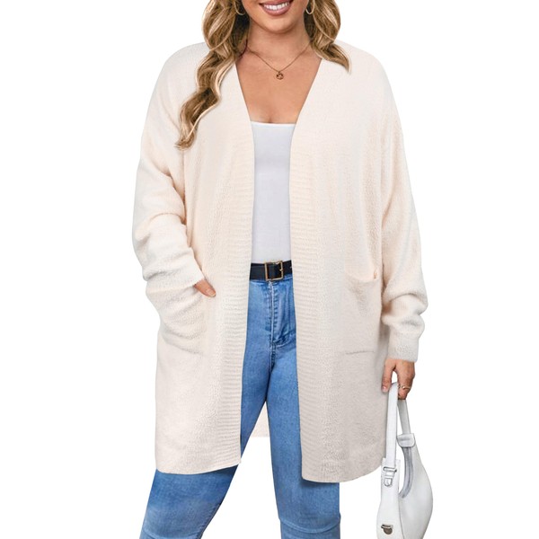 Plus Size Cardigan Sweaters for Women Open Front Fuzzy Popcorn