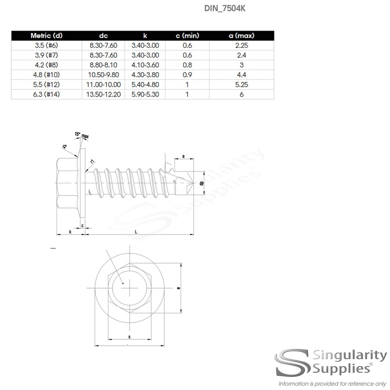 No.10 x 1.8 (4.8mm x 45mm) Hex Self-Drilling Screw (Flanged)