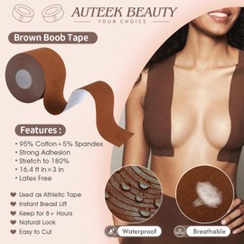 Boob Tape Boobtape, 3" Extra Wide Bob Tape for Large Breasts, XL Breast Lift Tape w 2pcs Reusable Nipplecover Adhesive Bra (Caramel）
