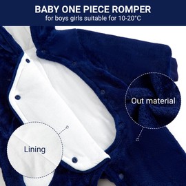 JiAmy Newborn Baby Winter Hooded Romper Fleece Snowsuit Jumpsuit Cartoon Bear Outfits Navy 3-6 Months