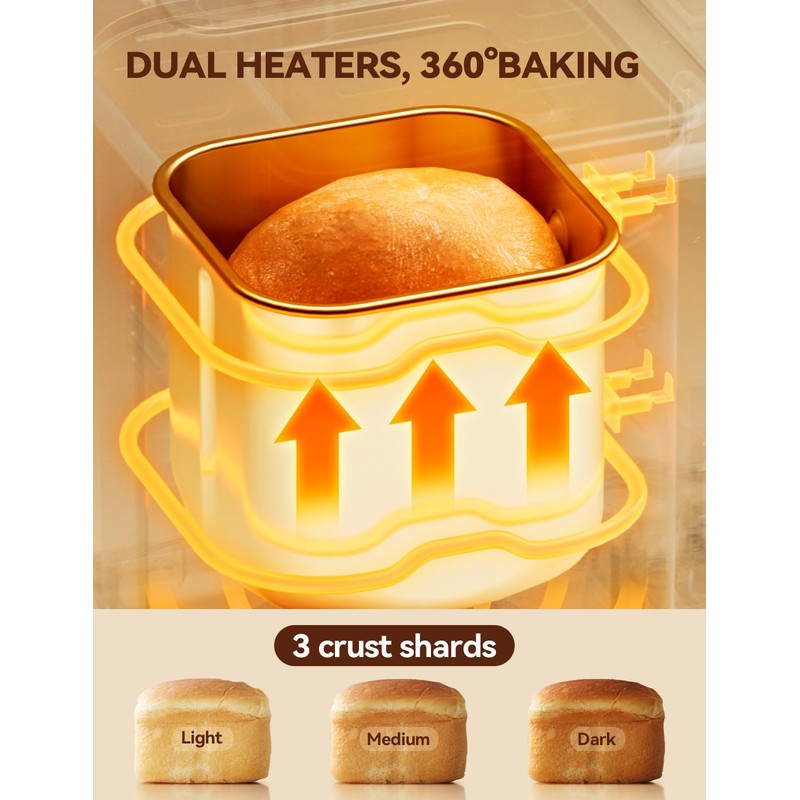 Neretva Bread Maker, 20-IN-1 2LB Bread Machine Dual Heater Bread